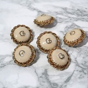 St John Collection Marie Gray Vintage Gold Cream SJ Logo Shank Buttons Set of 6